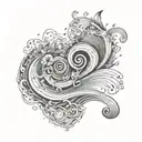 A tattoo of the musical notes from the chorus of the song George Ezra - Hold My Girl morphing into a crashing wave tattoo design idea