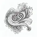 A tattoo of the musical notes from the chorus of the song George Ezra - Hold My Girl morphing into a crashing wave tattoo design idea