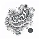 A tattoo of the musical notes from the chorus of the song George Ezra - Hold My Girl morphing into a crashing wave tattoo design idea