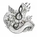 A tattoo of the musical notes from the chorus of the song George Ezra - Hold My Girl morphing into a crashing wave tattoo design idea