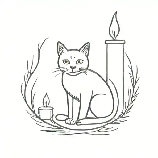 candle with cat candlestick tattoo design idea