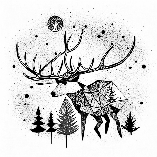 Forest, Elk, Space tattoo design idea