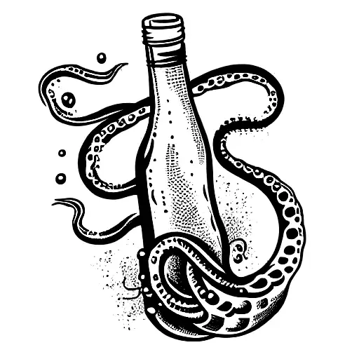 bottle of wine with tentacle coming out of it tattoo design idea