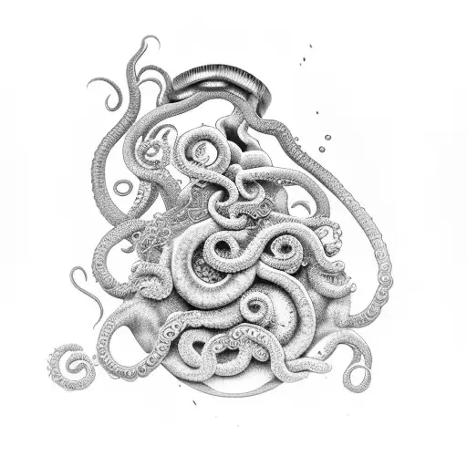 bottle of wine with tentacle coming out of it tattoo design idea