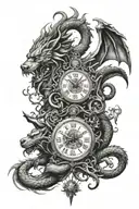 Dragon, lion, zeus, clock, compass tattoo design idea