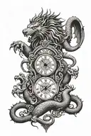 Dragon, lion, zeus, clock, compass tattoo design idea