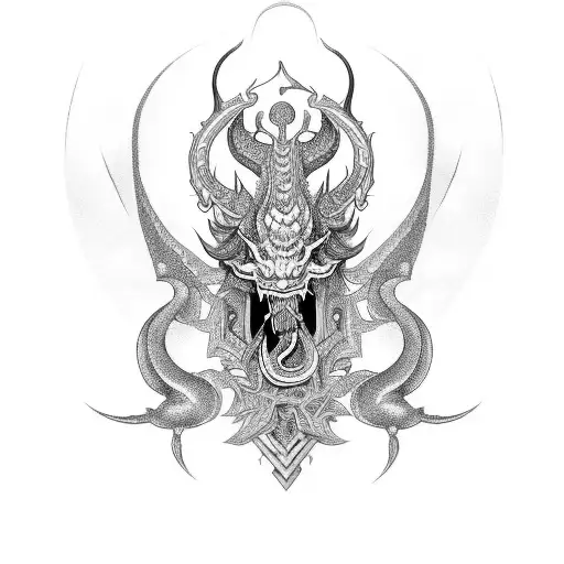 detailed ornamented two head dragon in half vikings style half Jewish style tattoo design idea
