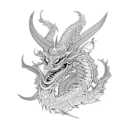 detailed ornamented two head dragon in vikings style  tattoo design idea