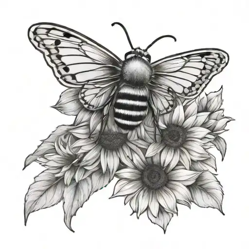 butterfly bee sunflower tattoo design idea
