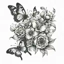flowers with butterflies tattoo design idea
