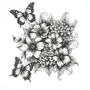 flowers with butterflies tattoo design idea