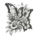 flowers with butterflies tattoo design idea