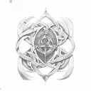 triquetra, espada, escudo tattoo design idea