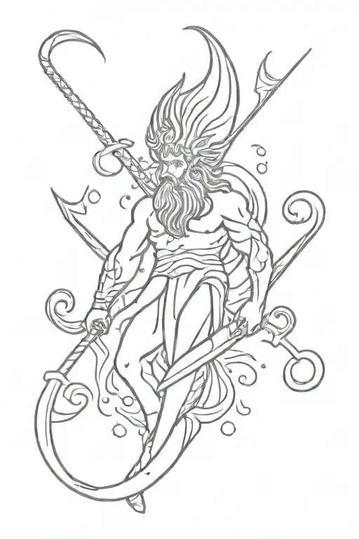 poseidon trident surrounded tattoo design idea