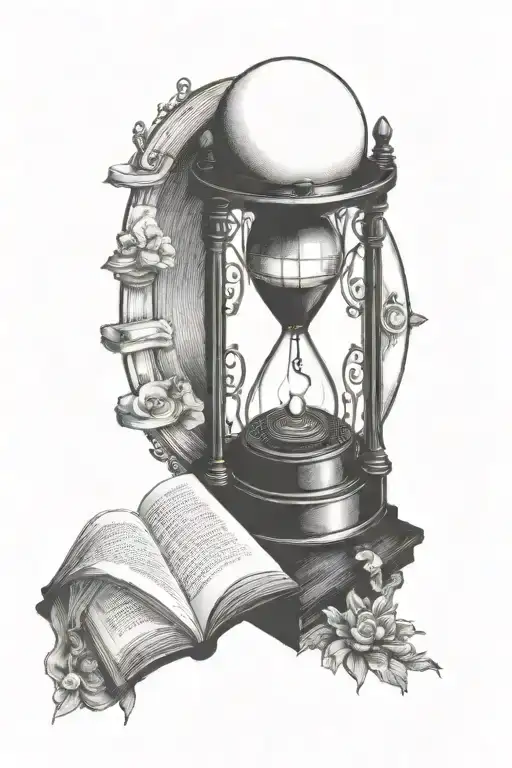 typewriter and book surrounded by sun and moon tattoo design idea