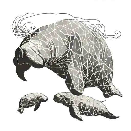 manatee mother and baby swimming together tattoo design idea