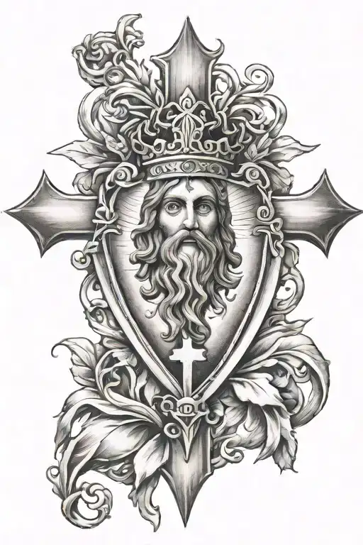 cross small details religious sacred heart jesus tattoo design idea