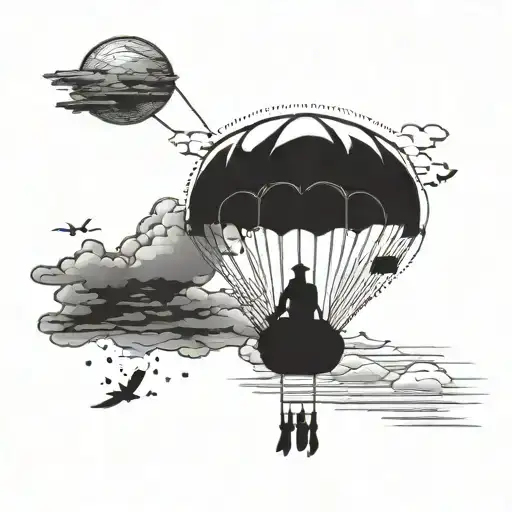 Parasailing silhouette against a sunset tattoo design idea