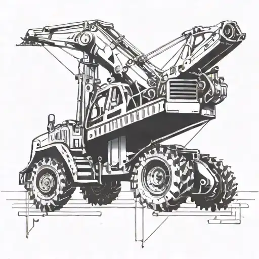 An abstract geometric design incorporating elements of construction equipment such as bulldozers or cranes tattoo design idea