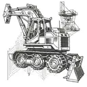 An abstract geometric design incorporating elements of construction equipment such as bulldozers or cranes tattoo design idea