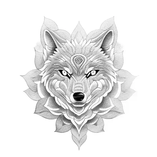 Camellia flower wolf tattoo design idea