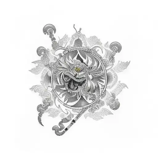 catholic simbols and ukrainian patherns tattoo design idea