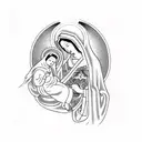 virgin mary and baby jesus with halos tattoo design idea