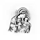 virgin mary and baby jesus with halos tattoo design idea