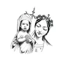 virgin mary and baby jesus with halos tattoo design idea
