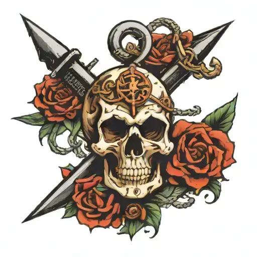skull and an anchor tattoo design idea