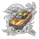 japanese style car drifting tattoo design idea