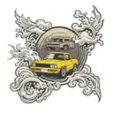 japanese style car drifting tattoo design idea