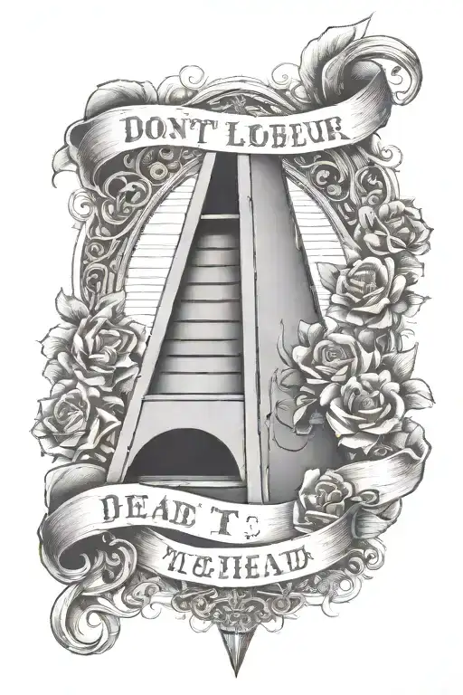 guillotine with text saying in French "Don't lose your head" tattoo design idea