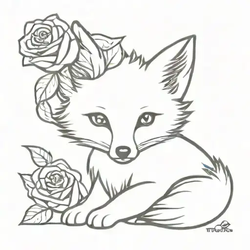 little prince fox sitting with a rose in mouth tattoo design idea