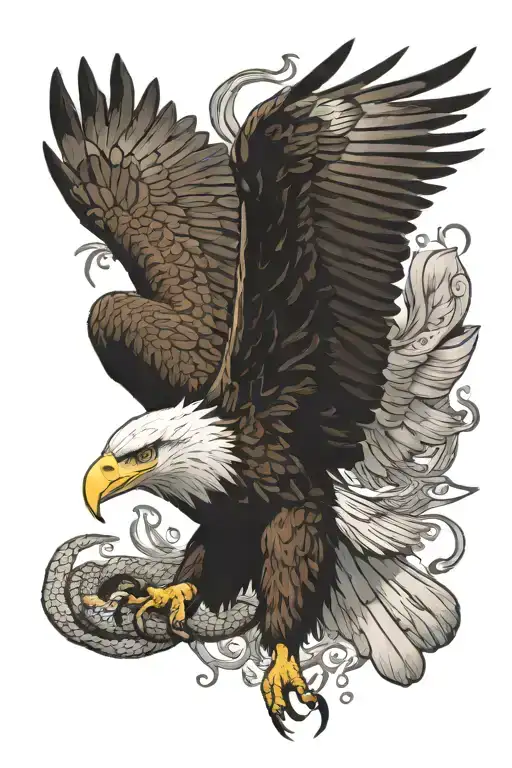 bald eagle with wings spread wide fighting a snake simple design tattoo design idea
