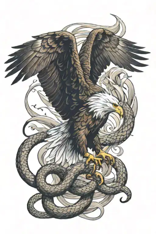 bald eagle fighting a snake intertwined representing the fight between good and evil tattoo design idea