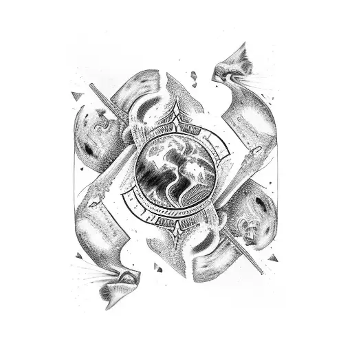  earth fire water and air as playing cards tattoo design idea