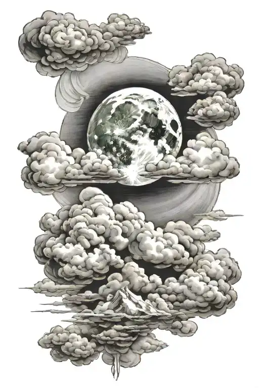 Waxing gibbous moon behind clouds tattoo design idea