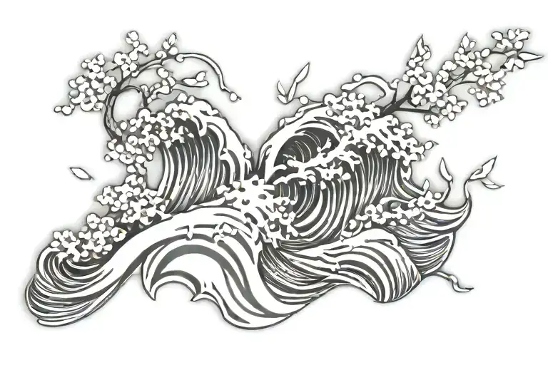 cherry blossom the great wave tattoo design idea