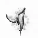 A majestic whale swimming in a sea of pharmaceutical molecules tattoo design idea