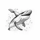 A majestic whale swimming in a sea of pharmaceutical molecules tattoo design idea