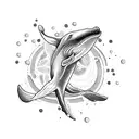 A majestic whale swimming in a sea of pharmaceutical molecules tattoo design idea