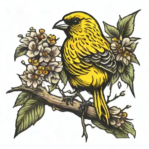 canary bird in branch tattoo design idea
