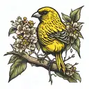 canary bird in branch tattoo design idea