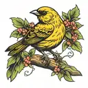 canary bird in branch tattoo design idea