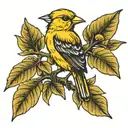 canary bird in branch tattoo design idea