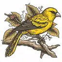 canary bird in branch tattoo design idea