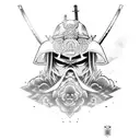 samurai com espada e máscara de oni tattoo design idea