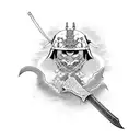 samurai com espada e máscara de oni tattoo design idea