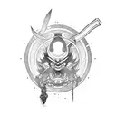 samurai com espada e máscara de oni tattoo design idea